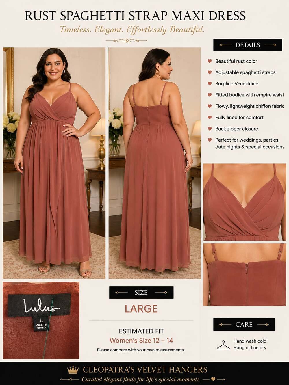 Lulus Rust Spaghetti Strap Maxi Dress Size L